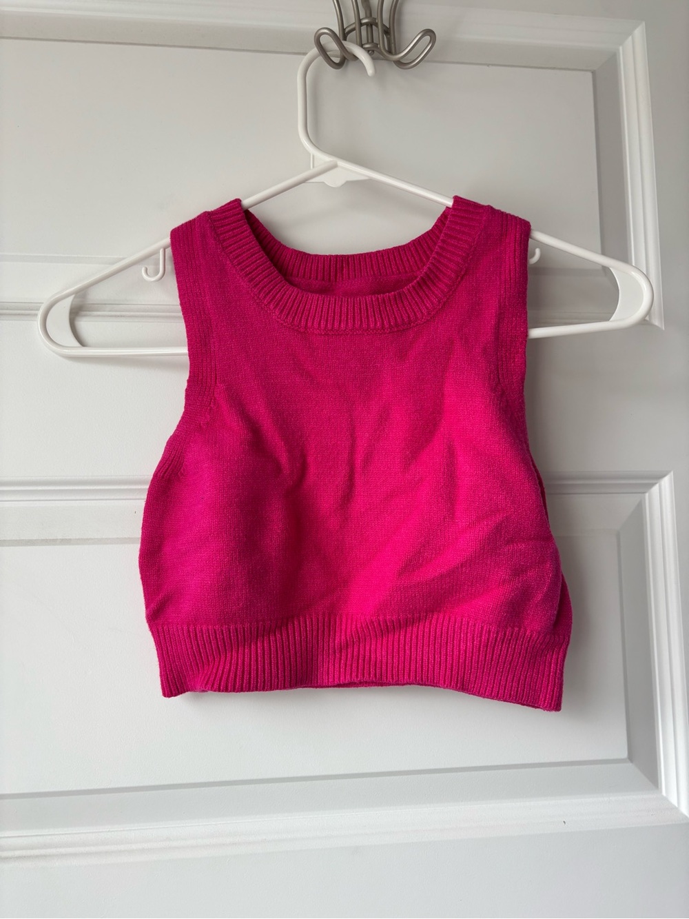 SHEIN Bright Hot Pink Ribbed Crewneck Sweater